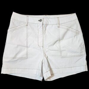 Nicole Miller Women's White Chino Shorts Brown Contrast Stitch Size 8